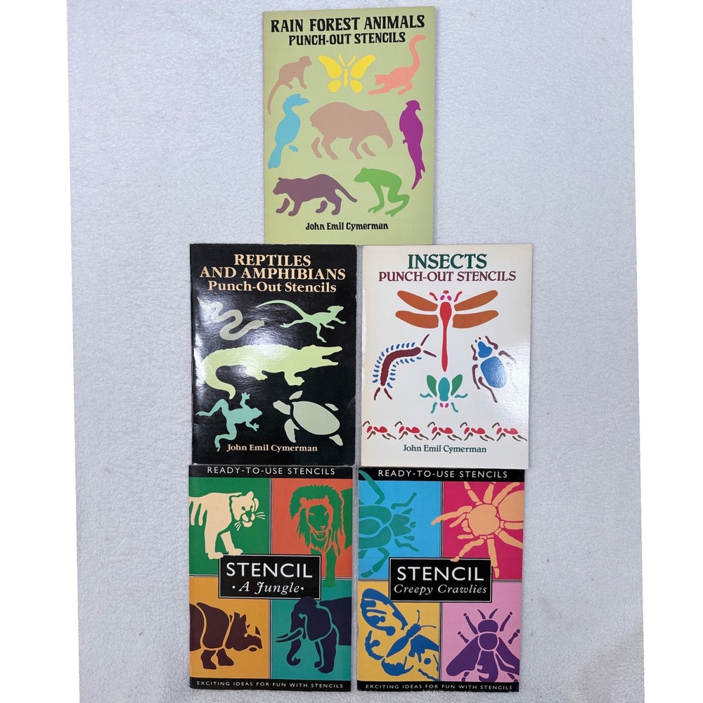 Vintage Stencil Punch Out Books Animals Insects Reptiles Arts Crafts Lot of 5